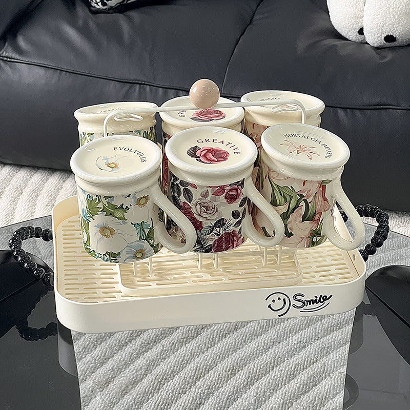 Retro Style Floral Mug High Temperature Resistant Afternoon Tea Ceramic Mug Set Premium Housewarming Gifts