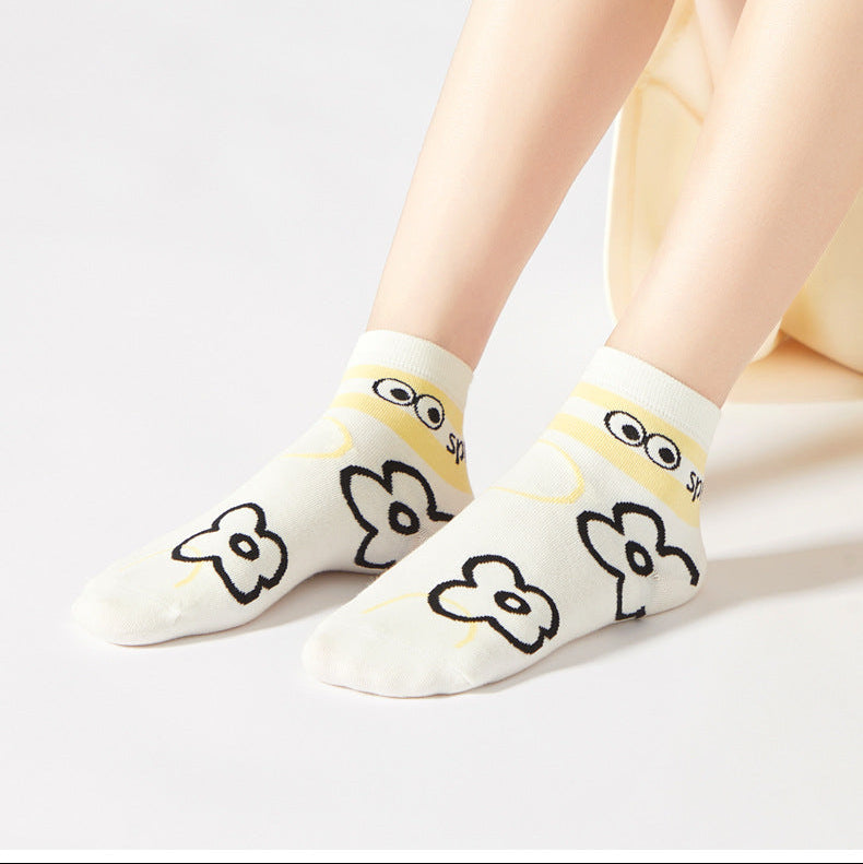 Women's Socks Tide Socks Cute Cartoon Flowers Tulip Women's Cotton Ankle Socks