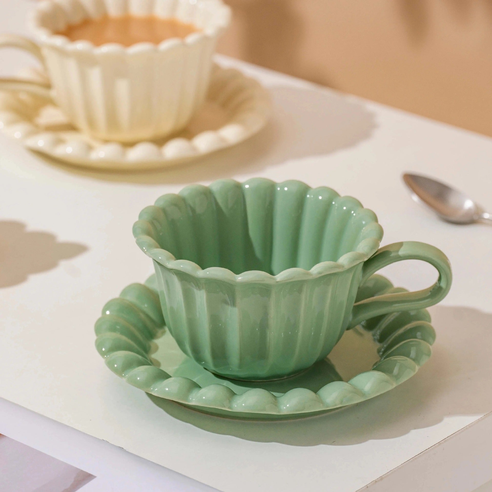 Palace Embossed Style Afternoon Tea Ceramic Coffee Cups