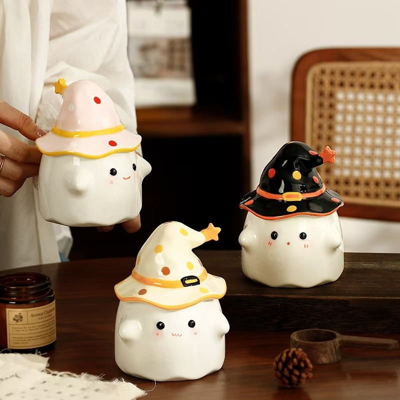 High Value Mug Cute Water Cup With Lid Halloween Gift Cartoon Ghost Ceramic Mug