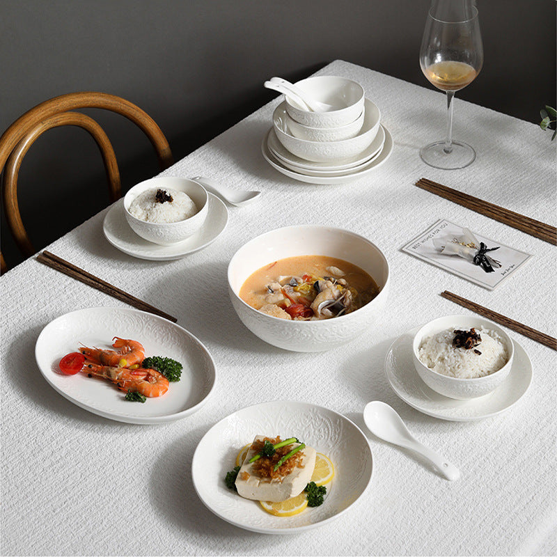 Porcelain Emboss Pattern Dinnerware 36pcs Set