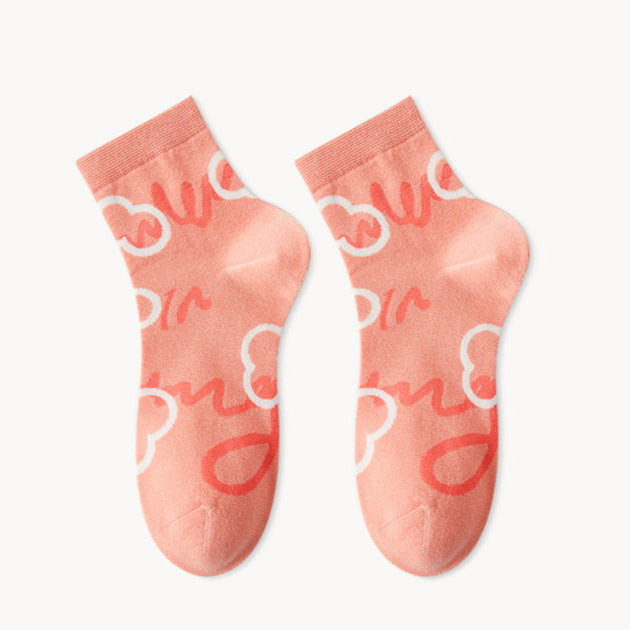 Women's Socks Tide Socks Cute Cartoon Flowers Tulip Women's Cotton Ankle Socks