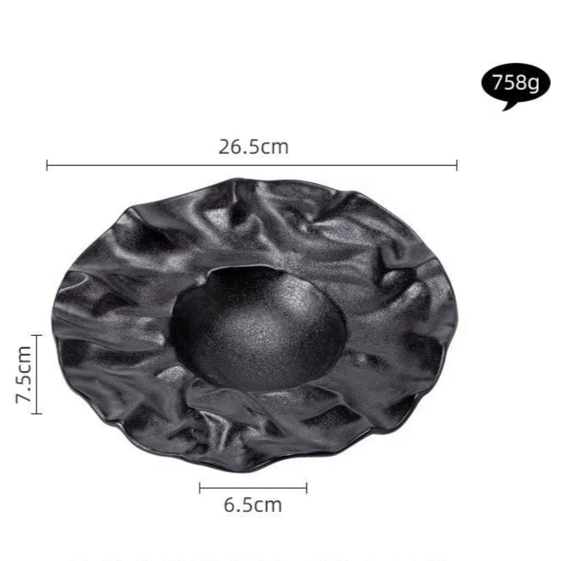 Pleated Deep Dish Plate Bowl Premium Japanese Style Tableware Western Food Salad Ceramic High-End Plate