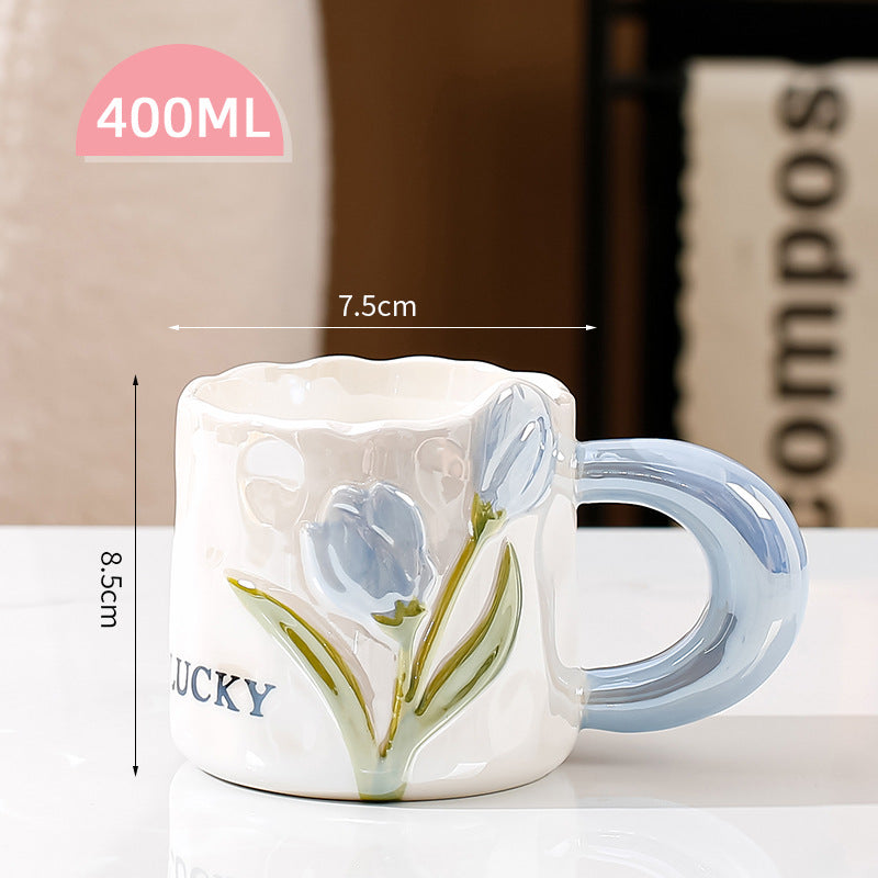 Ceramic Mug with Flower Pearl Glaze