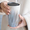 Double-Wall Ceramic Mug with Lid, Small Fresh Gradient Color Pearl Glaze Portable Mug, Coffee Mug