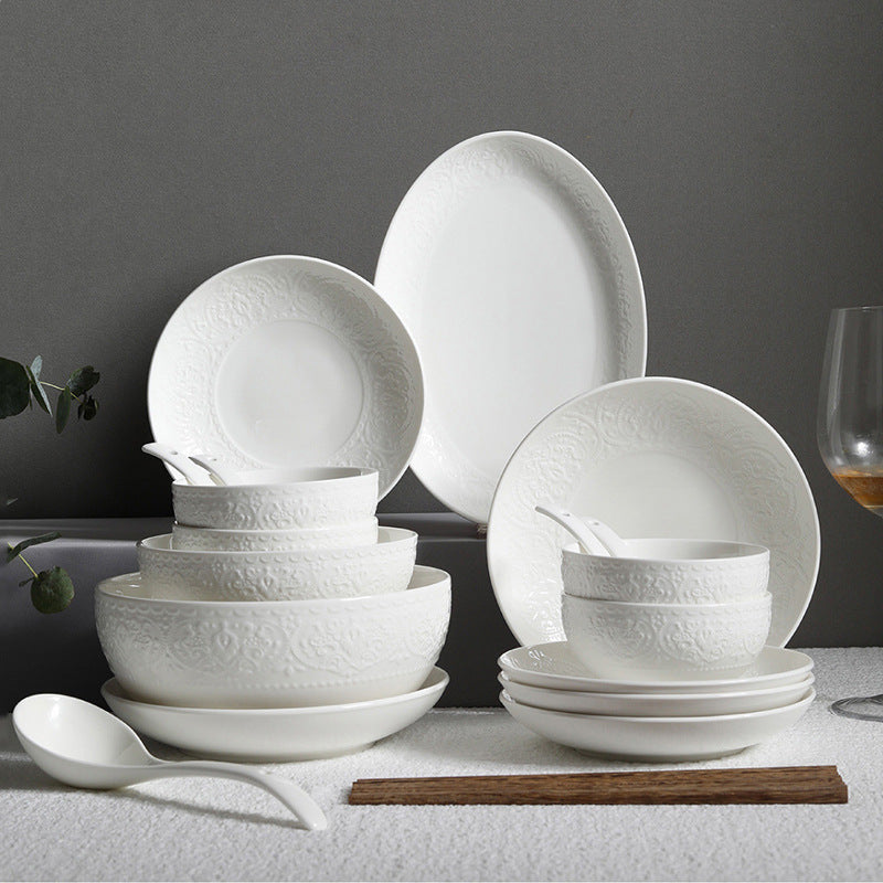 Porcelain Emboss Pattern Dinnerware 36pcs Set
