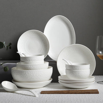Porcelain Emboss Pattern Dinnerware 36pcs Set