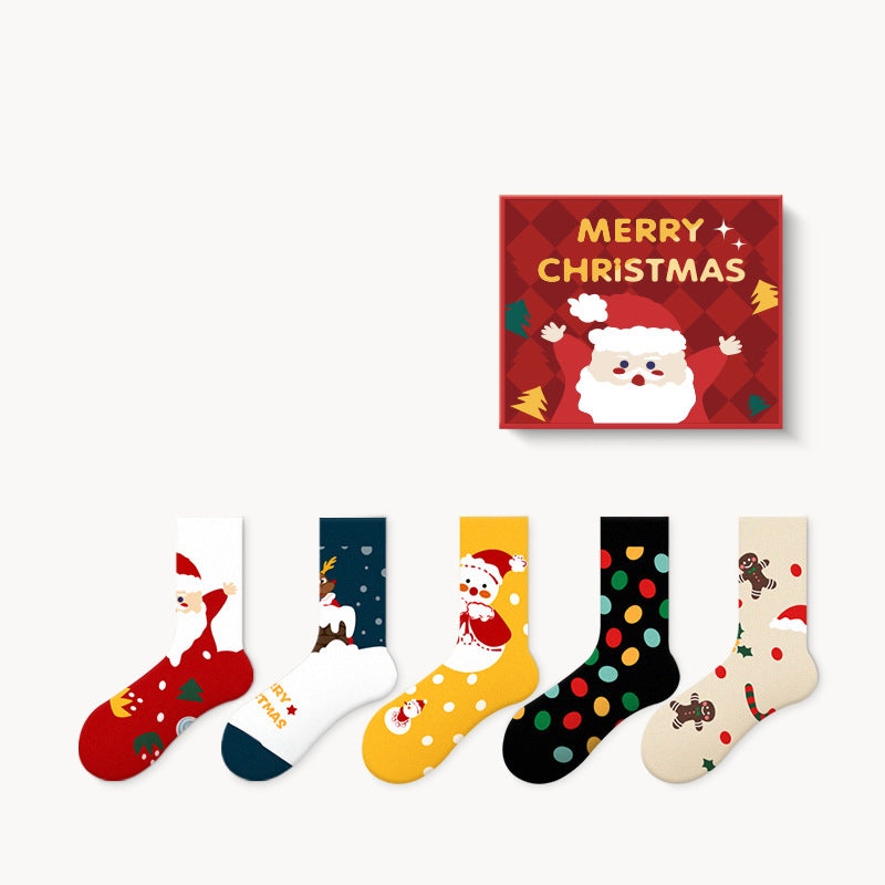 Deer Christmas Crew Socks Gift Box Medium Tube Cotton Socks Male And Female Couple Autumn And Winter Cartoon Cute Christmas Gift