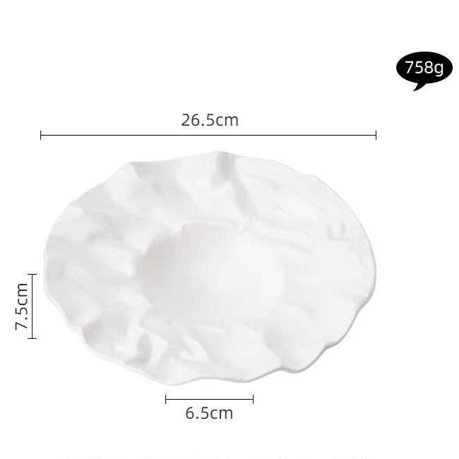 Pleated Deep Dish Plate Bowl Premium Japanese Style Tableware Western Food Salad Ceramic High-End Plate