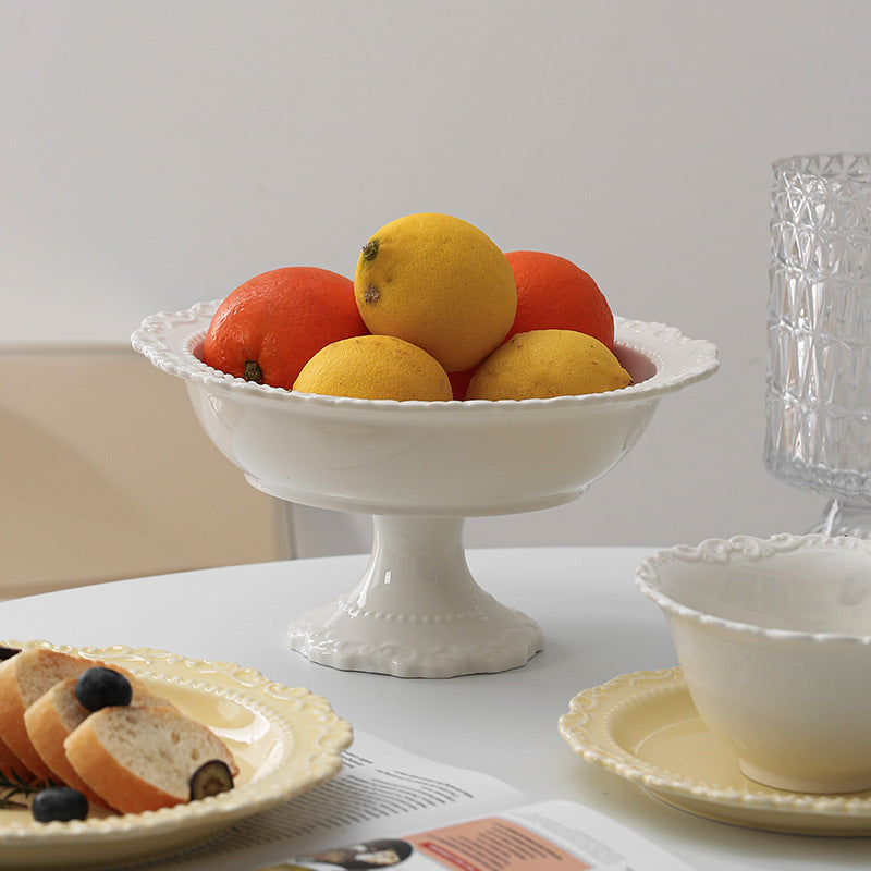 French Style Cream Dinnerware Ceramic Western Dinner Plate Lace Vintage Dessert Plate Cream Cake Plate