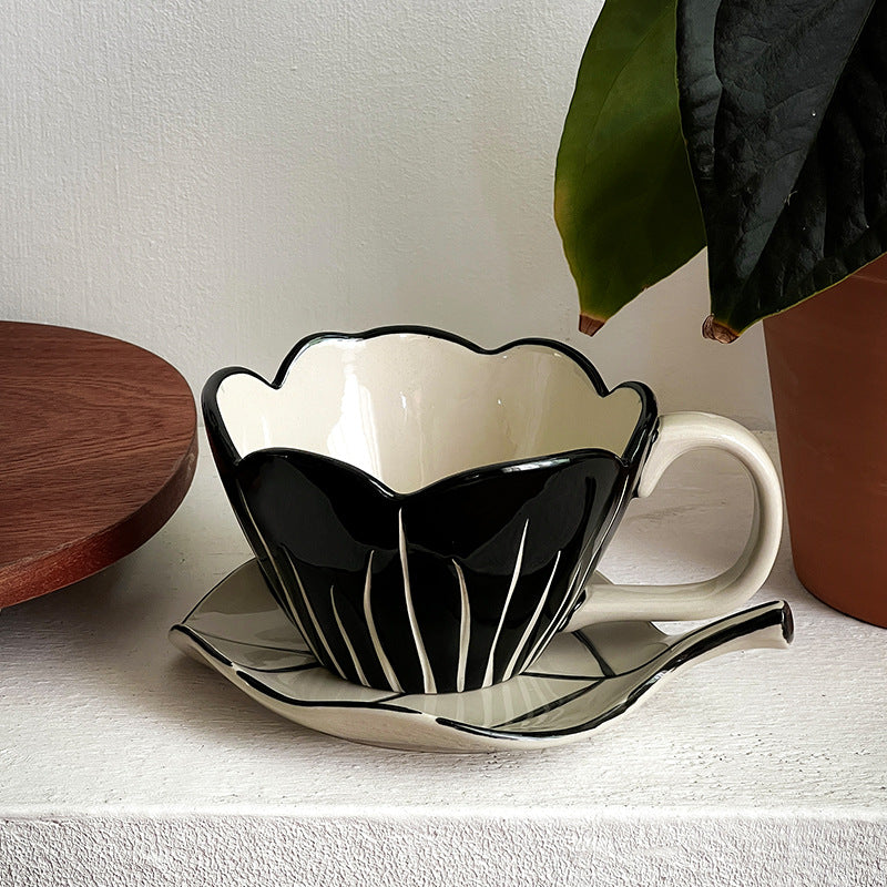 Hand Color Tulip Flowers Ceramic Coffee Cup Set Afternoon Tea Latte Cup