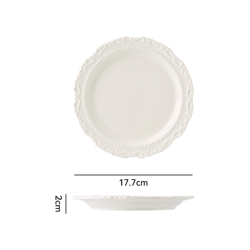 French Style Cream Dinnerware Ceramic Western Dinner Plate Lace Vintage Dessert Plate Cream Cake Plate
