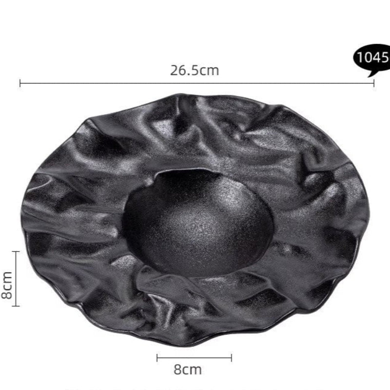 Pleated Deep Dish Plate Bowl Premium Japanese Style Tableware Western Food Salad Ceramic High-End Plate