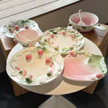 Popular Strawberry Series Embossed Ceramic Tableware, Rice Bowl, Soup Plate, Dumpling Plate, Salad Bowl, Dim Sum Plate