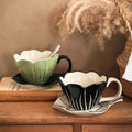 Hand Color Tulip Flowers Ceramic Coffee Cup Set Afternoon Tea Latte Cup