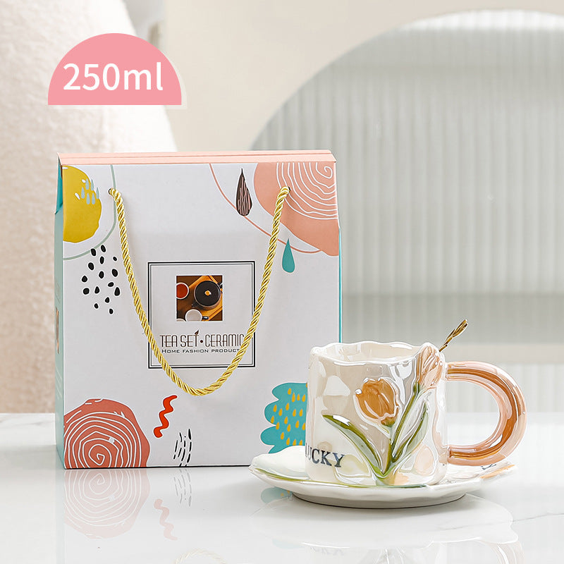 Ceramic Mug with Flower Pearl Glaze