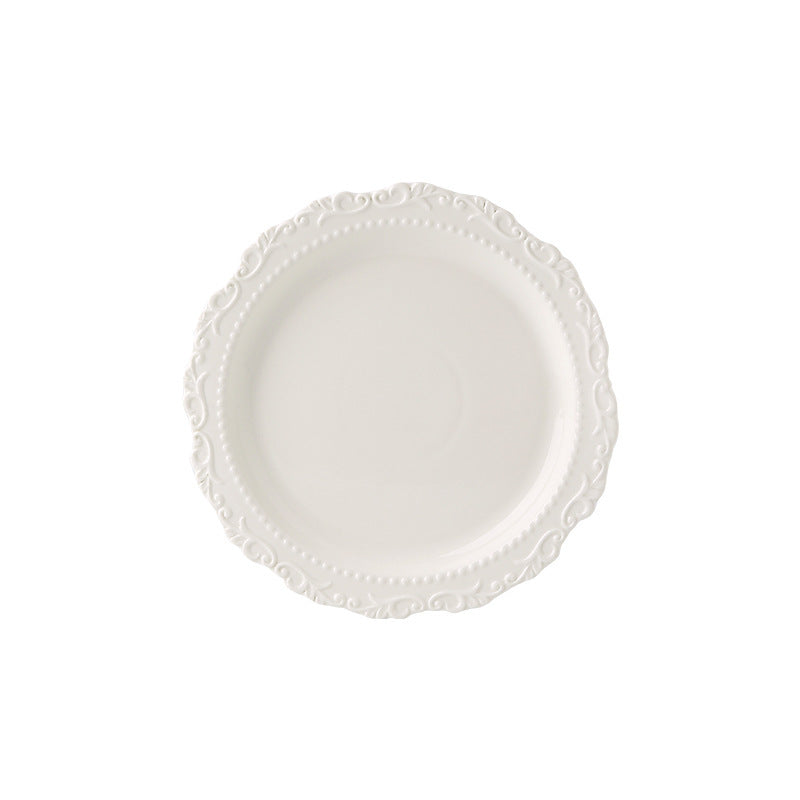 French Style Cream Dinnerware Ceramic Western Dinner Plate Lace Vintage Dessert Plate Cream Cake Plate
