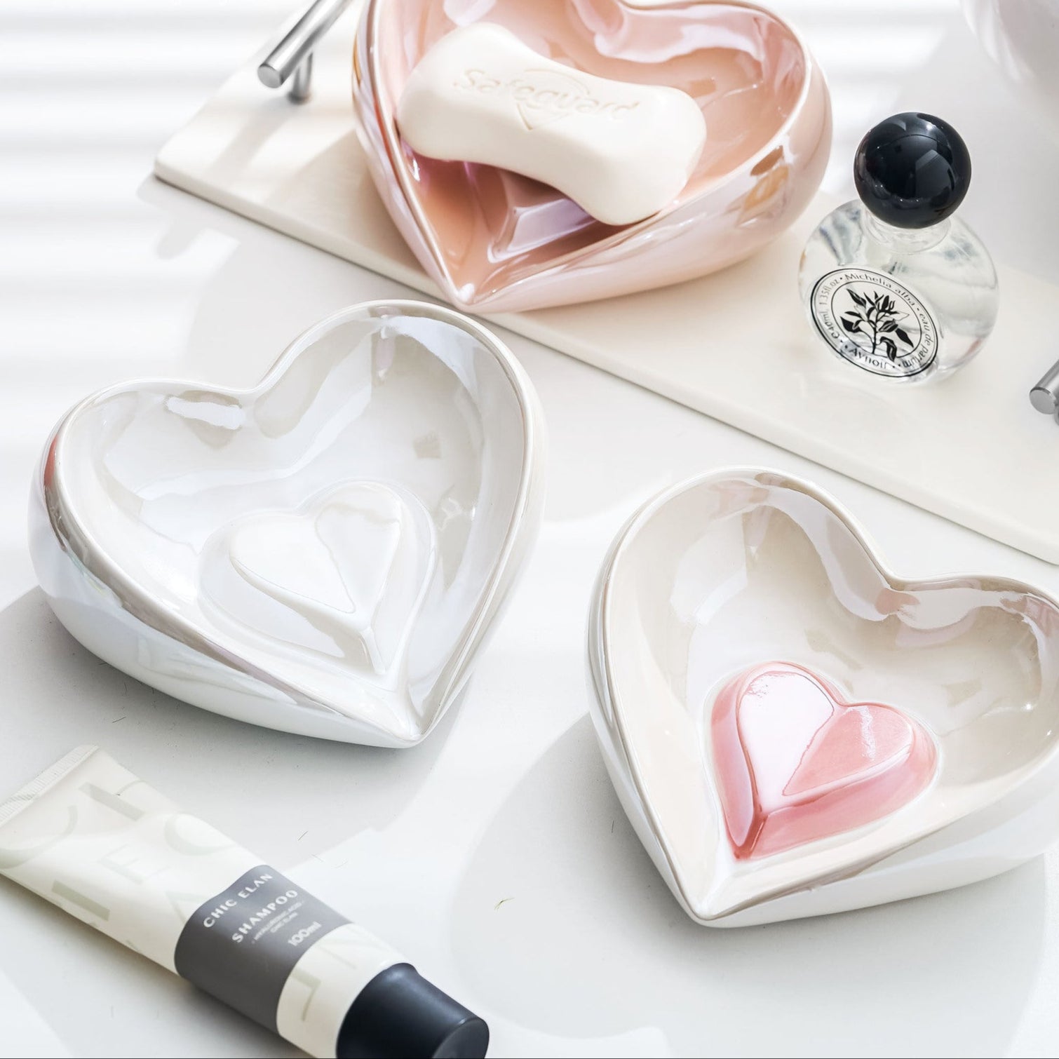 Home Drainage, Pearl Glaze Heart-Shaped Soap Box, Soap Box, Soap Box, Jewelry Plate