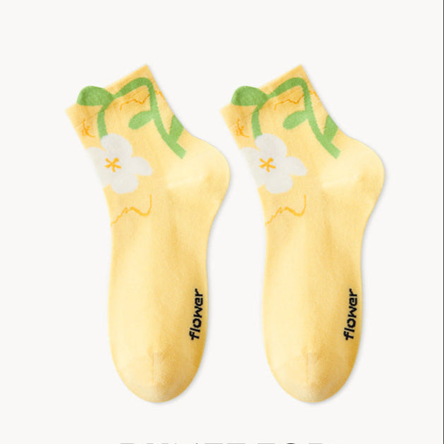 Women's Socks Tide Socks Cute Cartoon Flowers Tulip Women's Cotton Ankle Socks