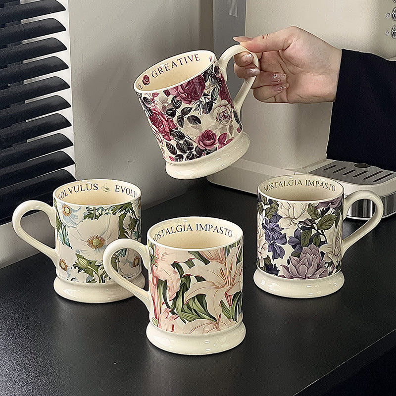 Retro Style Floral Mug High Temperature Resistant Afternoon Tea Ceramic Mug Set Premium Housewarming Gifts