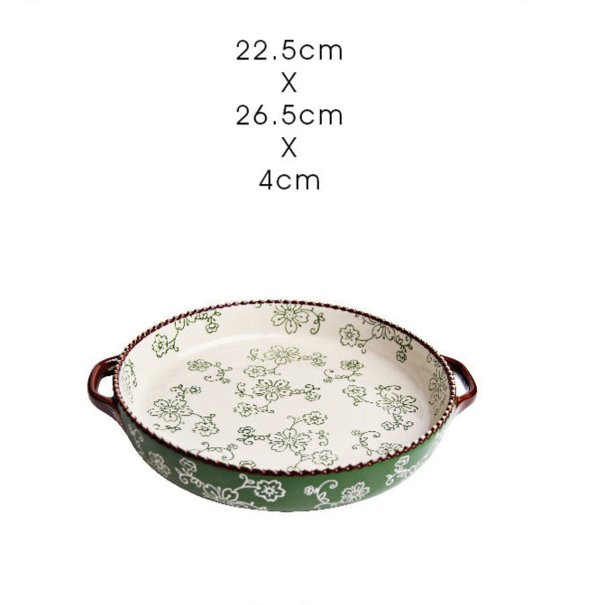 Japanese Style Baking Tray Ceramic Pizza Tray Microwave Oven High Temperature Resistant Baking Tray Tableware