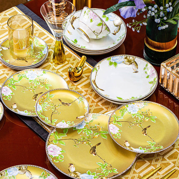 High-end Chinese Style Gold-rimmed Bone China Tableware Set dinnerware set