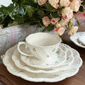 French Vintage Rose Branch Embossed Ceramic Dinner Plate Ceramic Bowl Ceramic Saucer