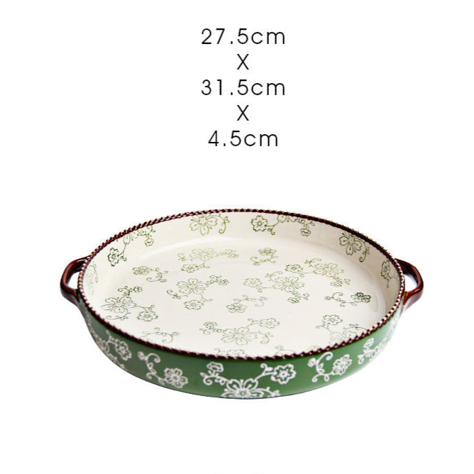 Japanese Style Baking Tray Ceramic Pizza Tray Microwave Oven High Temperature Resistant Baking Tray Tableware