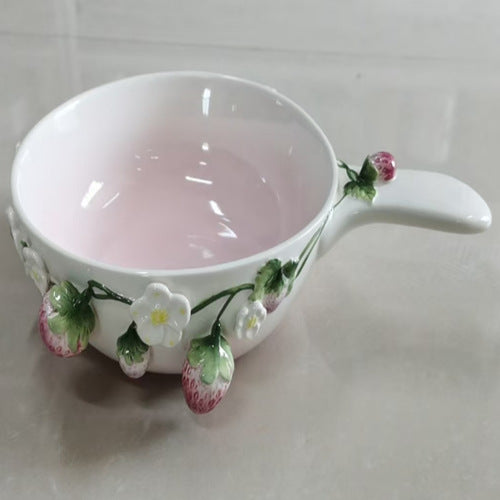 Popular Strawberry Series Embossed Ceramic Tableware, Rice Bowl, Soup Plate, Dumpling Plate, Salad Bowl, Dim Sum Plate