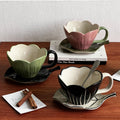 Hand Color Tulip Flowers Ceramic Coffee Cup Set Afternoon Tea Latte Cup