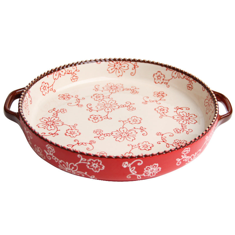 Japanese Style Baking Tray Ceramic Pizza Tray Microwave Oven High Temperature Resistant Baking Tray Tableware