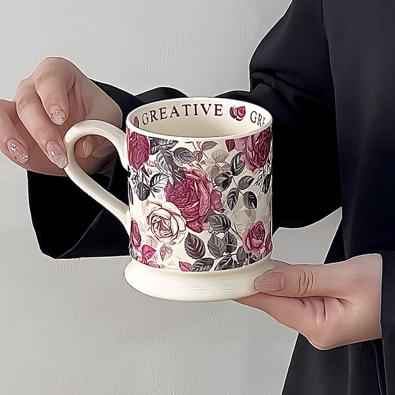 Retro Style Floral Mug High Temperature Resistant Afternoon Tea Ceramic Mug Set Premium Housewarming Gifts