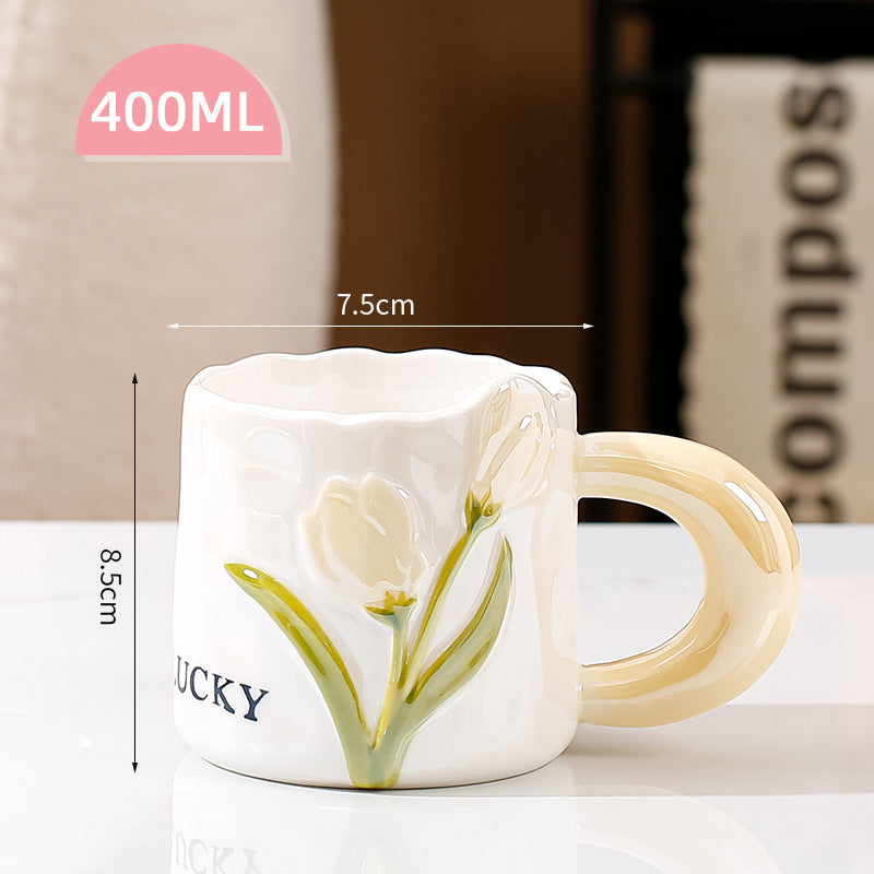 Ceramic Mug with Flower Pearl Glaze