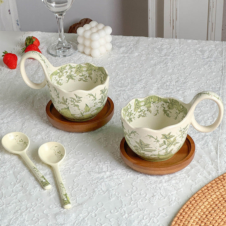 Ceramic Mug with Spoon, Breakfast Mug, Oatmeal Bowl, Coffee Cup