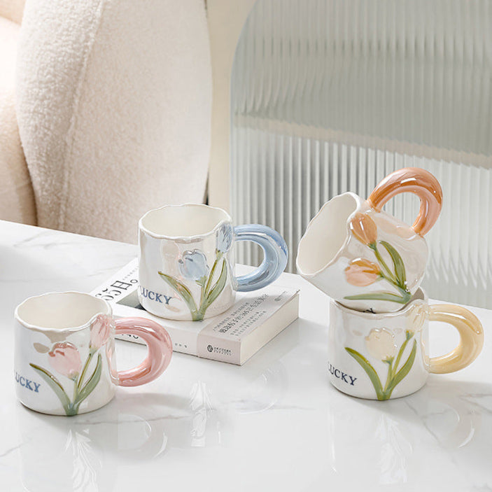 Ceramic Mug with Flower Pearl Glaze