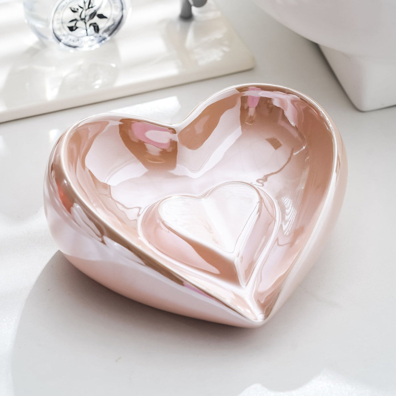 Home Drainage, Pearl Glaze Heart-Shaped Soap Box, Soap Box, Soap Box, Jewelry Plate
