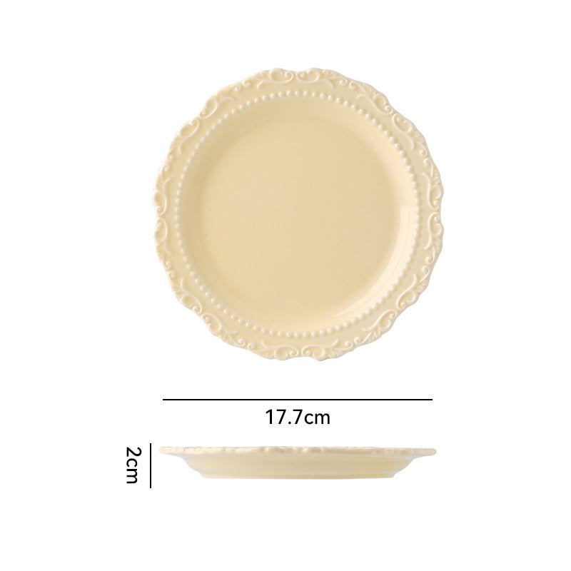 French Style Cream Dinnerware Ceramic Western Dinner Plate Lace Vintage Dessert Plate Cream Cake Plate