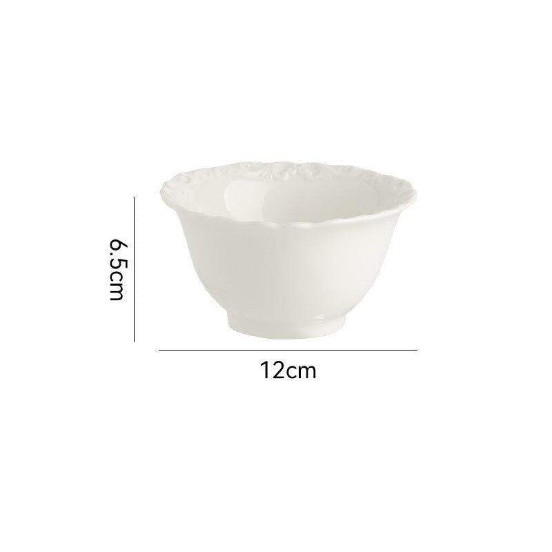 French Style Cream Dinnerware Ceramic Western Dinner Plate Lace Vintage Dessert Plate Cream Cake Plate