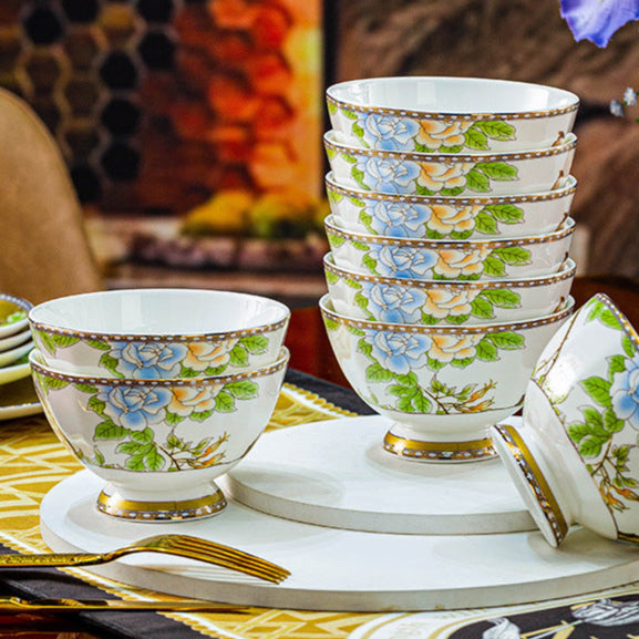 High-end Chinese Style Gold-rimmed Bone China Tableware Set dinnerware set