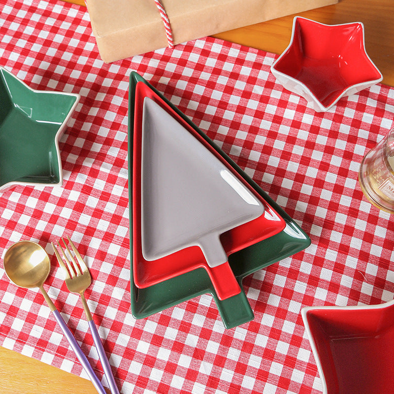 Ceramic Christmas Tree Plate, Dinner Plate, Snack Plate Breakfast Plate Dessert Plate 