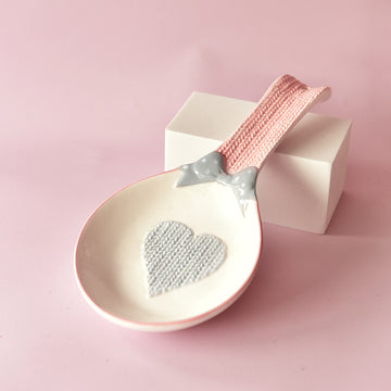 Ceramic Spoon Rest Spoon Holder Heart and Bowknot