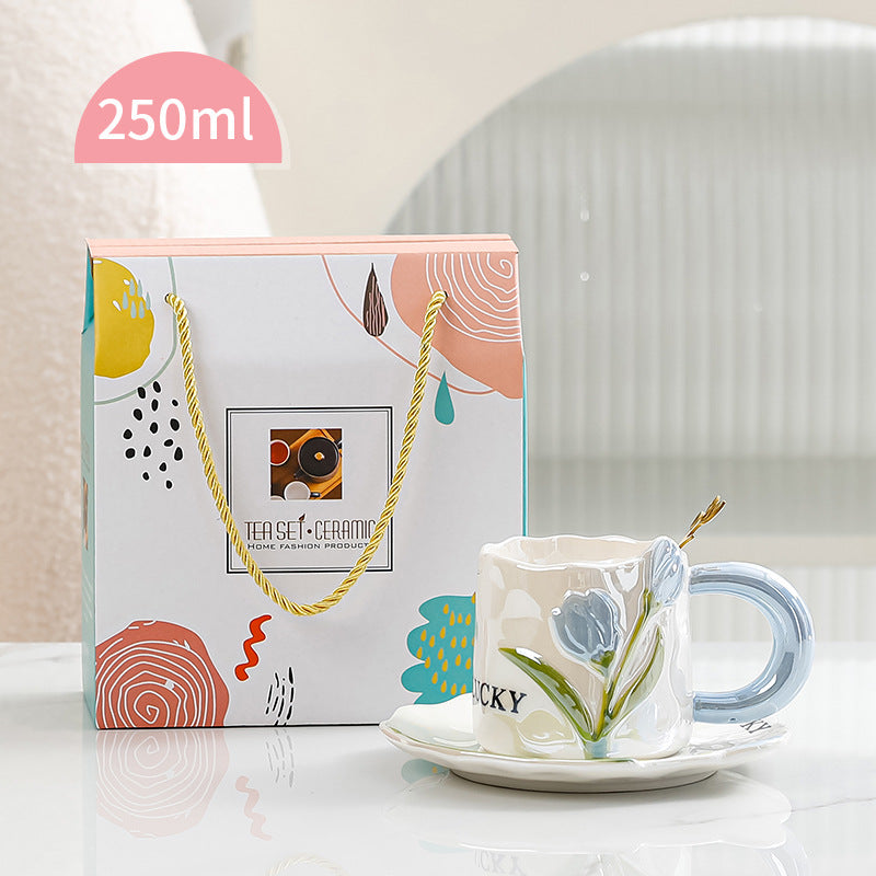 Ceramic Mug with Flower Pearl Glaze