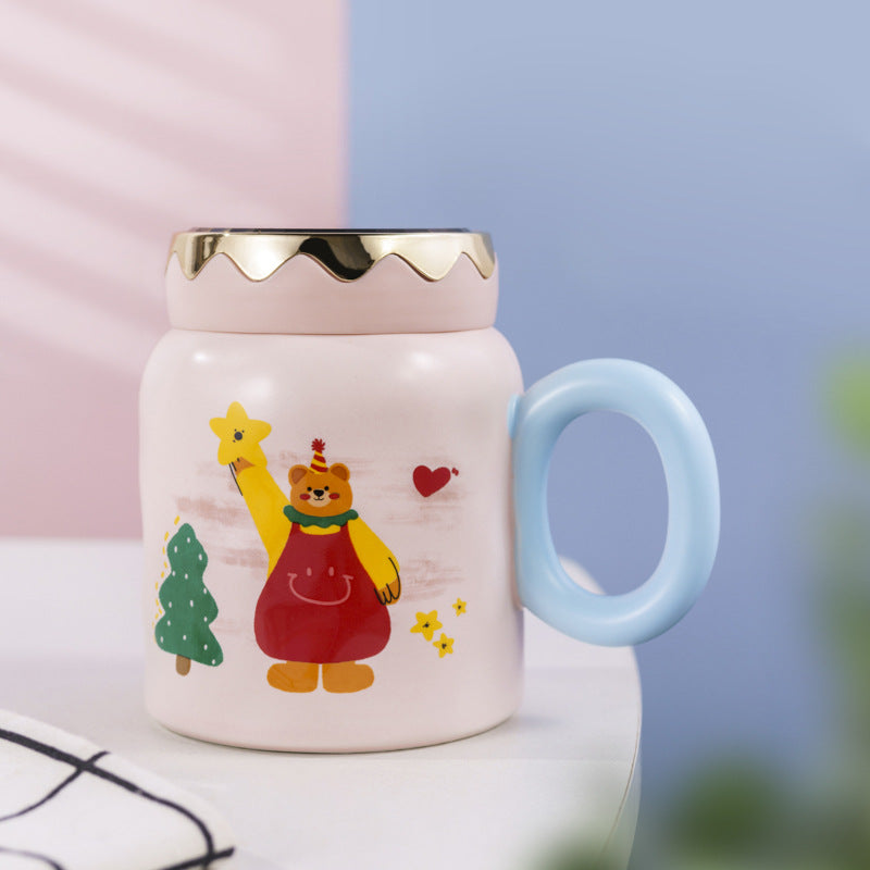 Creative Cartoon Bear Ceramic Mug Office Mug With Lid