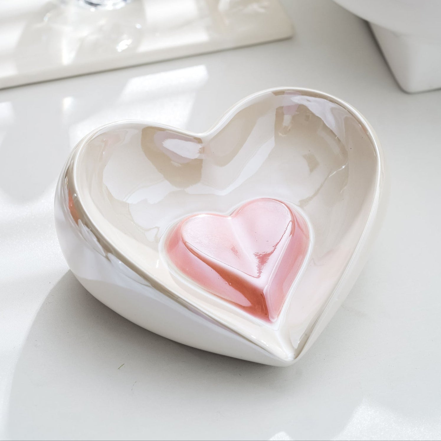 Home Drainage, Pearl Glaze Heart-Shaped Soap Box, Soap Box, Soap Box, Jewelry Plate