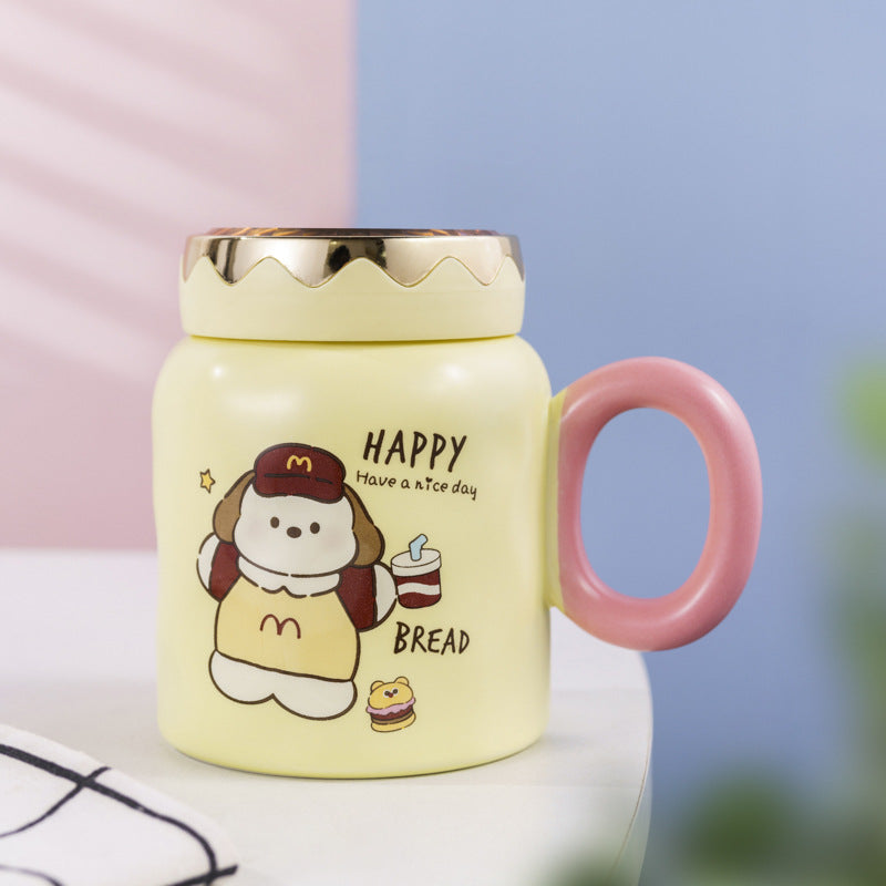 Creative Cartoon Bear Ceramic Mug Office Mug With Lid