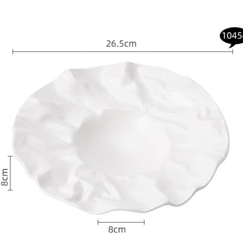 Pleated Deep Dish Plate Bowl Premium Japanese Style Tableware Western Food Salad Ceramic High-End Plate