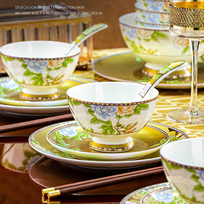 High-end Chinese Style Gold-rimmed Bone China Tableware Set dinnerware set