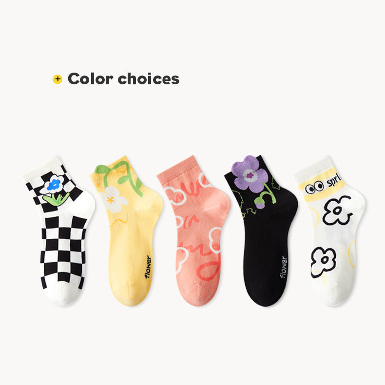 Women's Socks Tide Socks Cute Cartoon Flowers Tulip Women's Cotton Socks