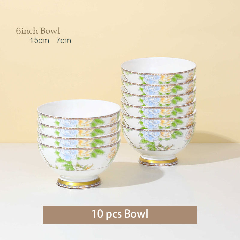 High-end Chinese Style Gold-rimmed Bone China Tableware Set dinnerware set