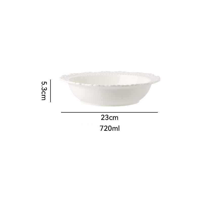 French Style Cream Dinnerware Ceramic Western Dinner Plate Lace Vintage Dessert Plate Cream Cake Plate